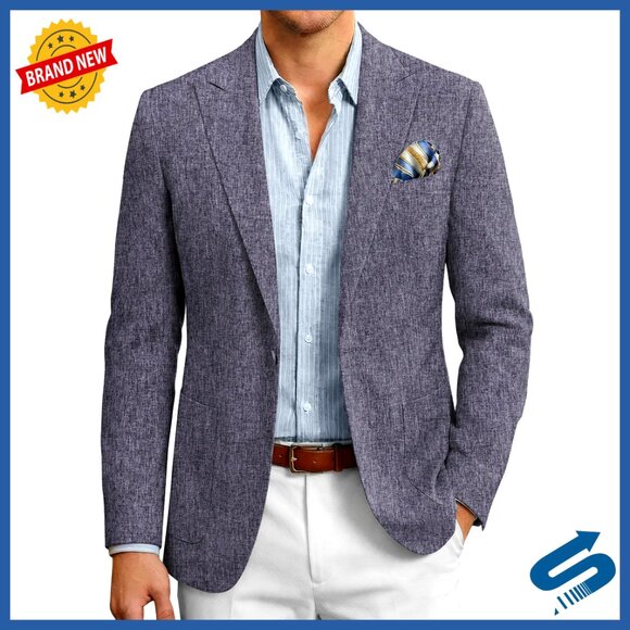 Slim Fit Blazer Sport Coat One Button Retro Peaked Lapel Formal Casual